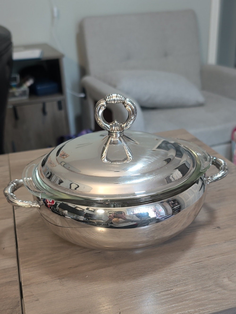 Vintage Sheffield Silver-Plated Pyrex Covered Serving Dish
